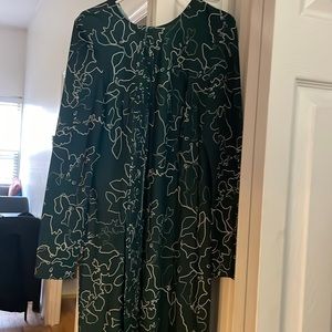 Green Swirl Long Sleeve Belted Dress Size 10